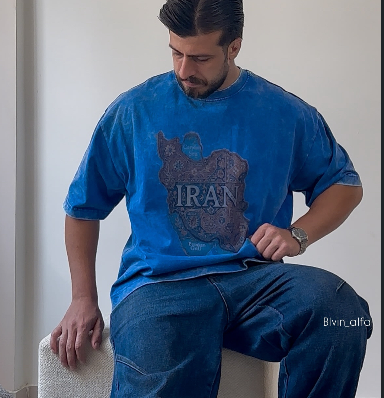 تیشرت باکسی اورسایز ایران | ابی اقیانوسی | تیشرت لش یونیسکس پارچه VIP فول پنبه سیلک وارداتی | زنانه و مردانه